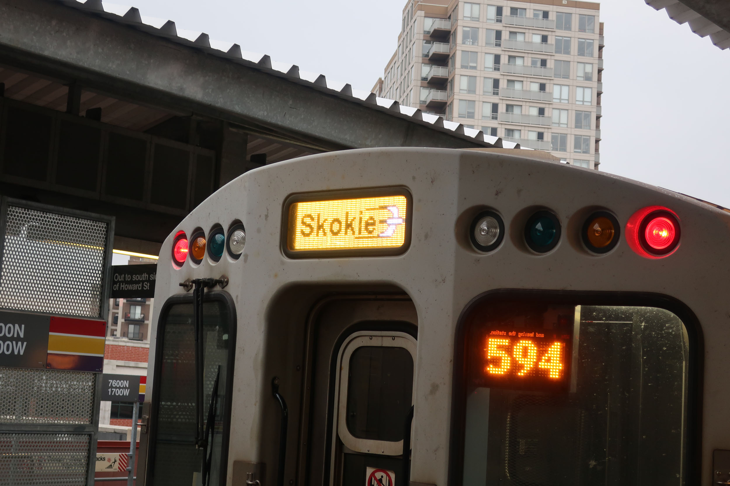 Yellow LED headsign for Skokie Swift